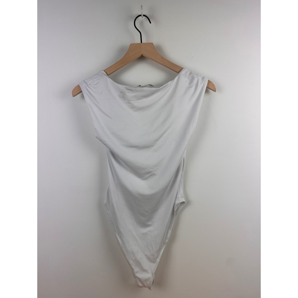 Zara White Bodysuit Sleeveless Ruched‎ Sweetheart Neckline Women's S - Picture 3 of 9